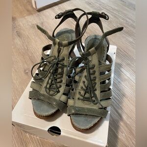 Leather strappy wedges